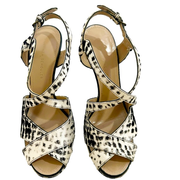 Proenza Schouler Black White Crisscross Strap Peep Toe Fishbone Heels, 38.5=8.5 - Picture 2 of 12